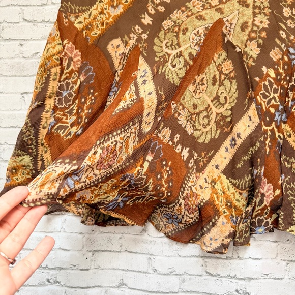 Ralph Lauren Y2K Silk Brown Paisley A-Line Skirt - Picture 2 of 10